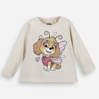 Blusa infantil de algodão manga skye patrulha canina bege
