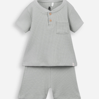 Conjunto curto infantil de algodão texturizado verde