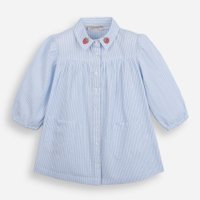Vestido infantil de algodão com bordado listrado azul