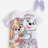 Blusa infantil de algodão patrulha canina com scrunchie off white