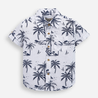 Camisa de algodão infantil coqueiros manga curta com bolso branca
