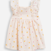 Vestido infantil de algodão com babados texturizado off white