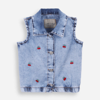Colete jeans infantil cerejinhas azul