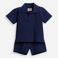 Conjunto infantil polo e shorts texturizado azul