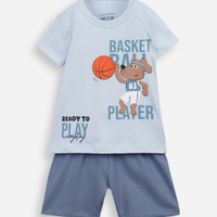 Conjunto infantil curto cachorro esportivo azul