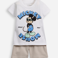 Conjunto infantil de algodão mickey off white