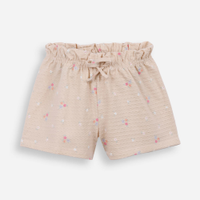 Short infantil de algodão floral texturizado bege