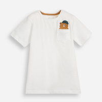 Camiseta infantil de algodão com bolso ursinho off white