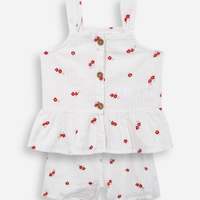 Conjunto curto infantil de algodão floral colorido
