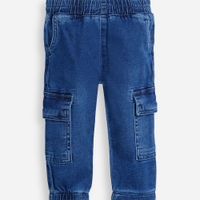 Calça jeans cargo infantil com elástico azul