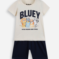 Conjunto infantil curto de algodão bluey bege