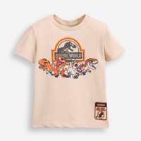 Camiseta de algodão infantil jurassic world bege