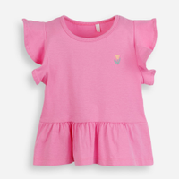 Blusa infantil malha com bordado rosa
