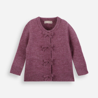 Cardigan infantil de tricot com laços rosa