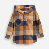 Camisa de algodão infantil com capuz xadrez marrom
