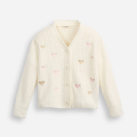 Cardigan infantil de tricot bordado corações off white