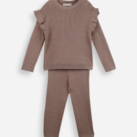 Conjunto longo infantil com babado texturizado rosa
