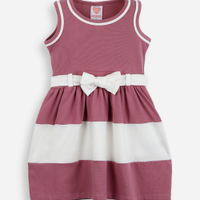 Vestido infantil de algodão com recorte e laço vinho