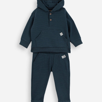 Conjunto de moletom infantil canelado com capuz azul