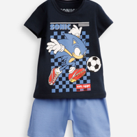 Conjunto infantil curto de algodão sonic azul