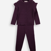 Conjunto longo infantil com babado texturizado vinho