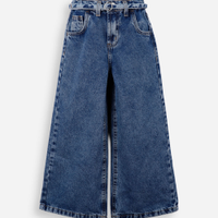 Calça wide leg juvenil jeans cintura alta azul