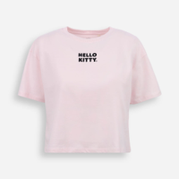 Camiseta cropped juvenil de algodão hello kitty rosa