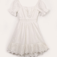 Vestido juvenil de laise manga bufante off white