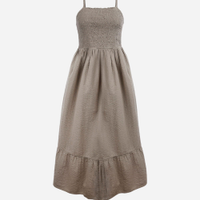 Vestido midi juvenil de algodão com recorte texturizado verde