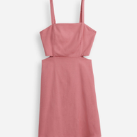 Vestido com linho curto recortes juvenil rosa