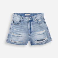 Short mom juvenil em jeans destroyed azul