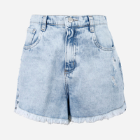 Short juvenil de algodão desfiado azul