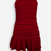 Vestido juvenil com barra de babado laise vermelho