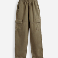 Calça cargo reta juvenil de sarja cós elástico verde