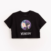 Blusa juvenil de algodão manga curta wandinha preto