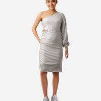 Vestido juvenil ombro único com brilho off white