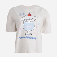 Camiseta boxy juvenil de algodão cropped cinnamoroll bege