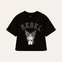 Camiseta de algodão infantil kuromi com brilhos preta
