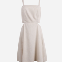 Vestido juvenil curto com cutout na cintura bege
