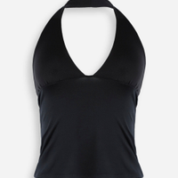Top halterneck cropped em poliamida lisa preta