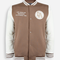 Jaqueta bomber college juvenil bordada bege