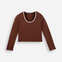 Blusa juvenil de algodão com bojo manga longa marrom