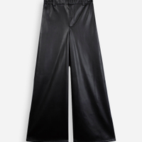 Calça wide leg juvenil de poliuretano preta