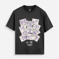 Camiseta juvenil oversized kuromi comic book cinza