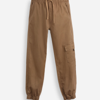 Calça jogger juvenil de sarja com bolso cargo marrom