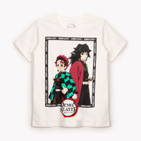 Camiseta de algodão juvenil demon slayer manga curta off white