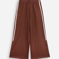 Calça pantalona juvenil com listras laterais cós elástico marrom