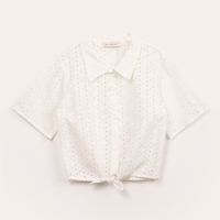 Camisa juvenil de laise manga curta com nó off white