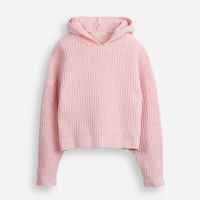 Blusão juvenil de tricot com capuz rosa