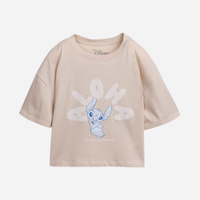 Camiseta cropped infantil aloha stitch bege